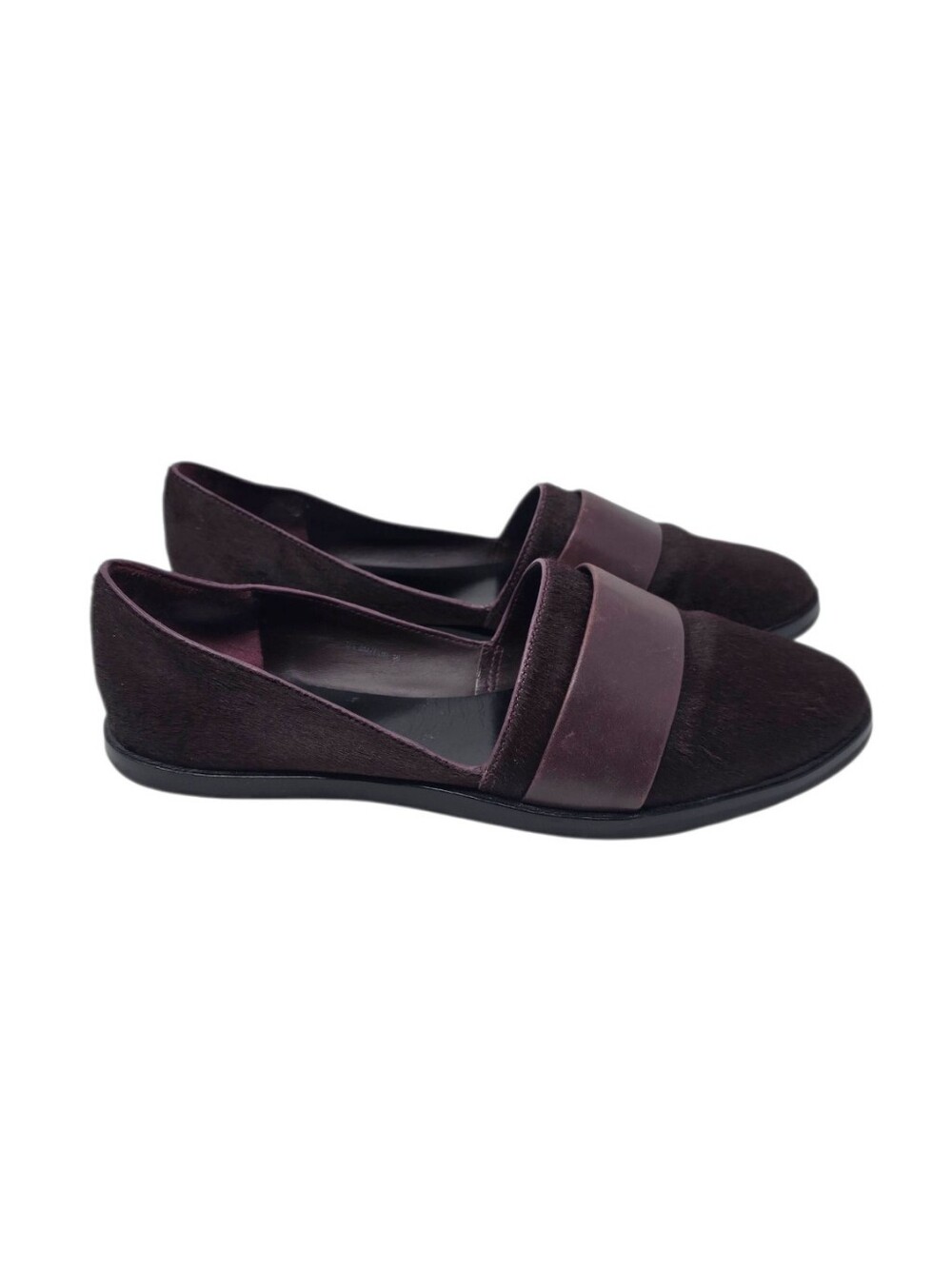 Vince Mason Pony Calf Hair Leather Flats Loafers Fig Burgundy Women's 6